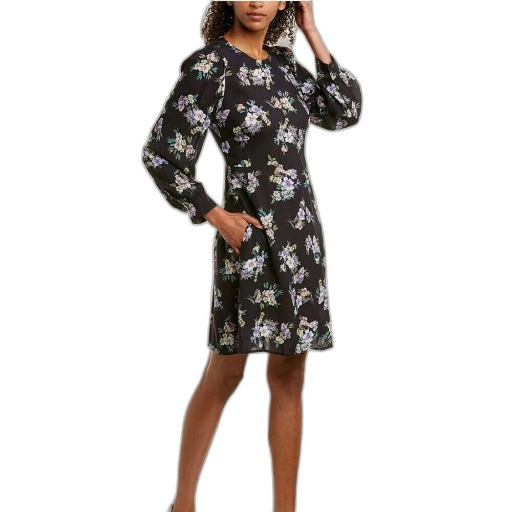 Velvet By Graham & Spencer Navy Watercolor Floral Winola A-line Dress XS